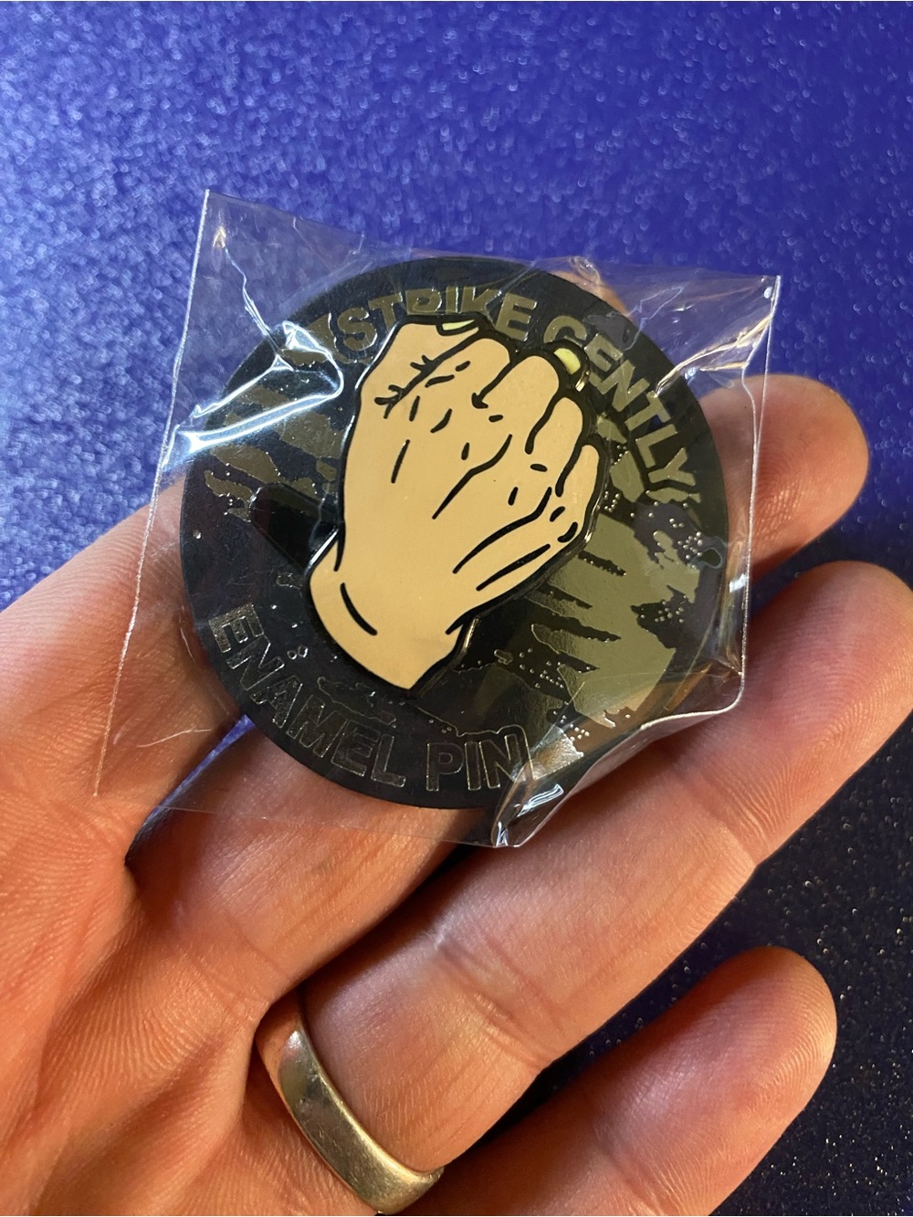 Brand New Unopened Strike Gently Deluxe Middle Finger (Disappearing!) Enamel Pin